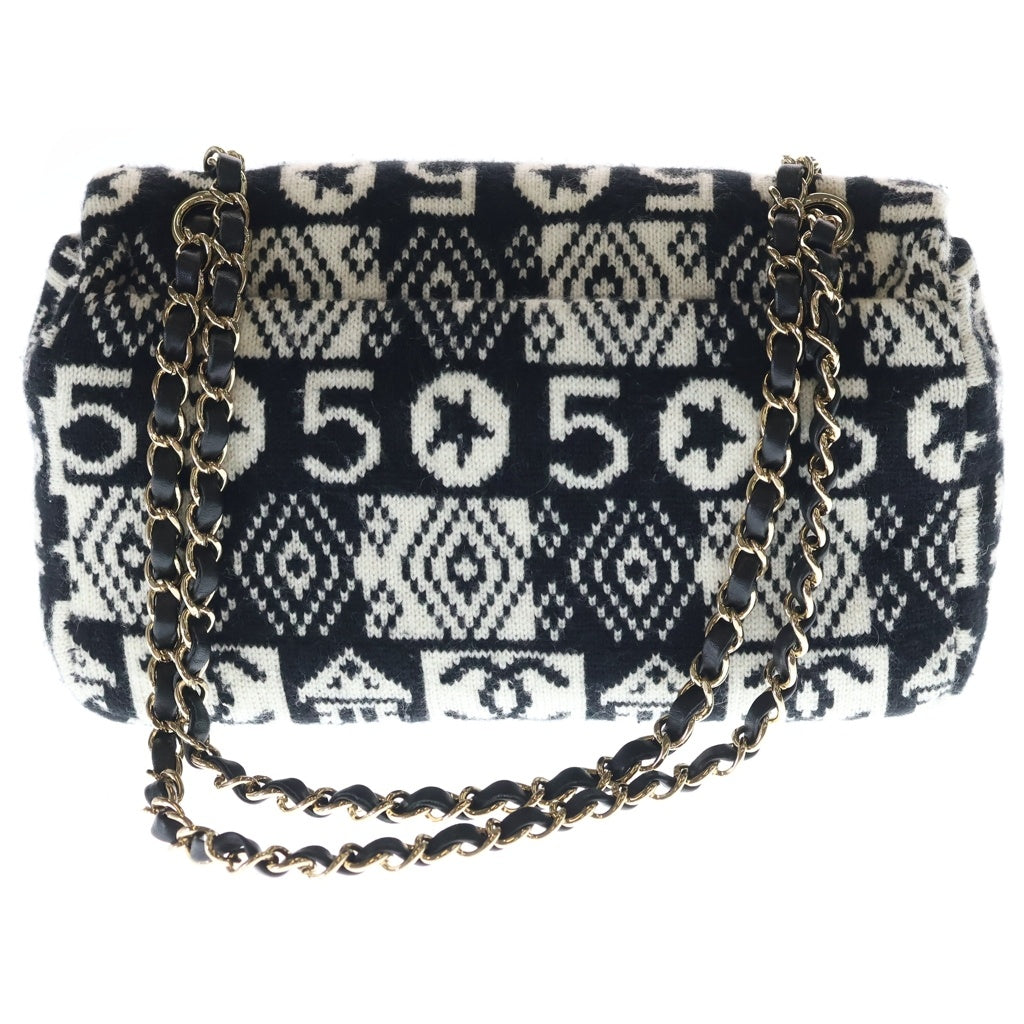 CHANEL(シャネル) ココネージュ ウール ゴールド金具 チェーン ショルダーバッグ ホワイト/ブラック レディース