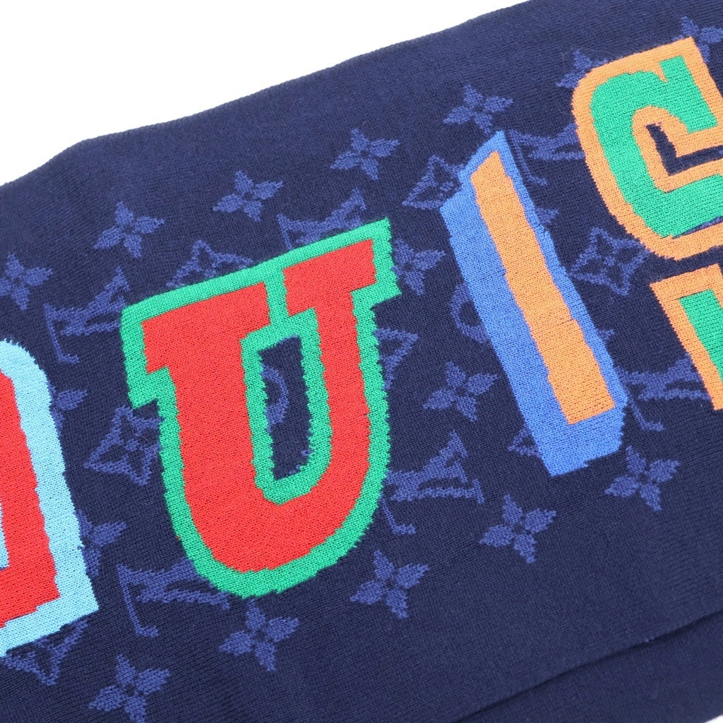 LOUIS VUITTON(ルイヴィトン) 21AW ×NBA エシャルプ モノグラム ロゴ レザーパッチ ウール フリンジマフラー ネイビー MP3033