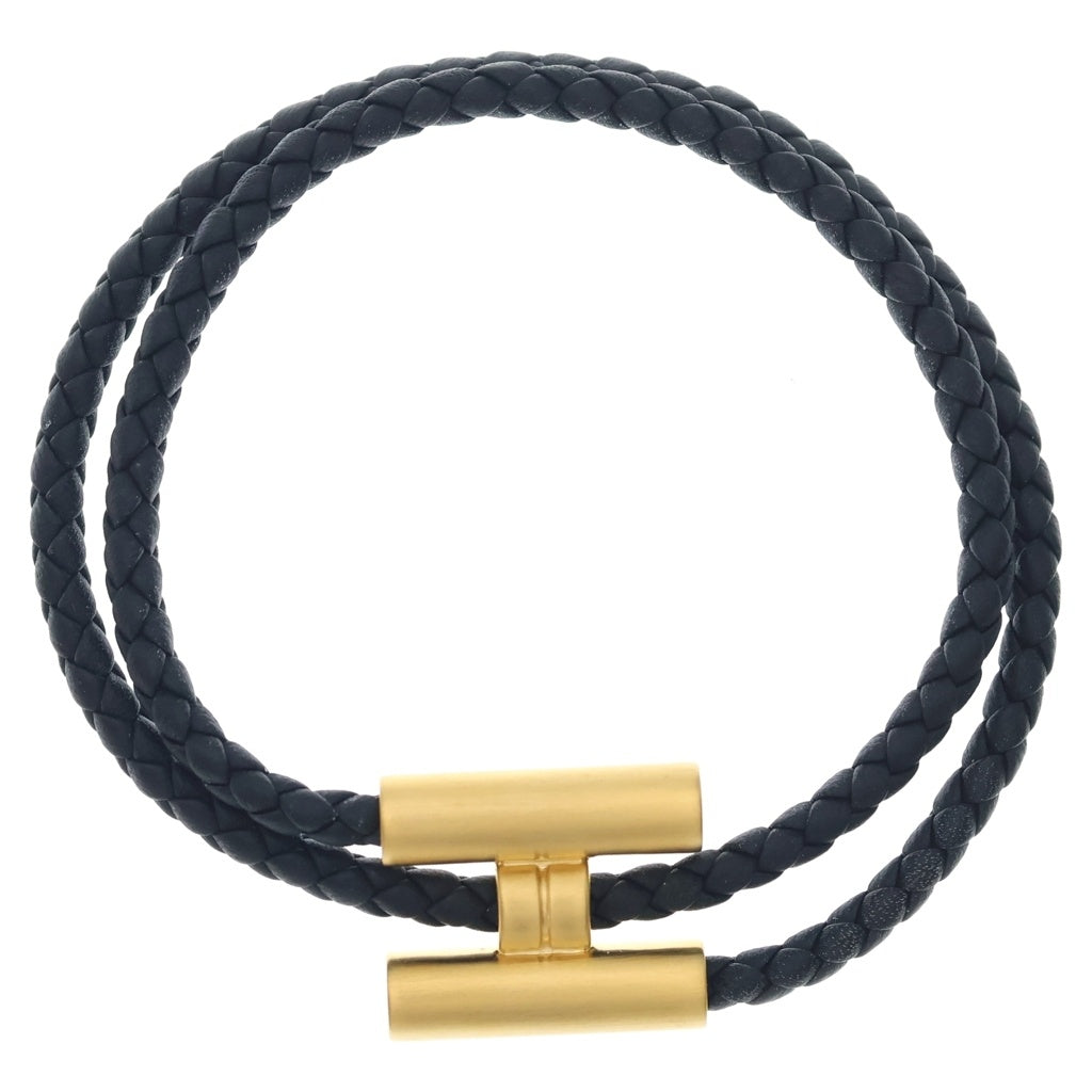 HERMES(エルメス) トゥルニ トレッセ Hロゴ レザー ゴールド金具 ブレスレット バングル ブラック レディース