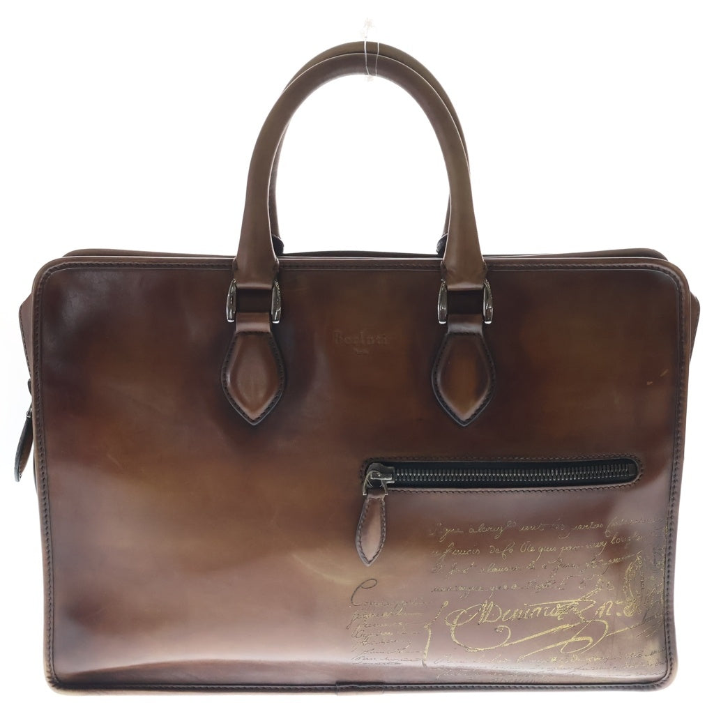 Berluti(ベルルッティ) カリグラフィ アンジュール 2WAYブリーフケース ショルダーバッグ ビジネスバッグ ハンドバッグ ブラウン レザー シルバー金具