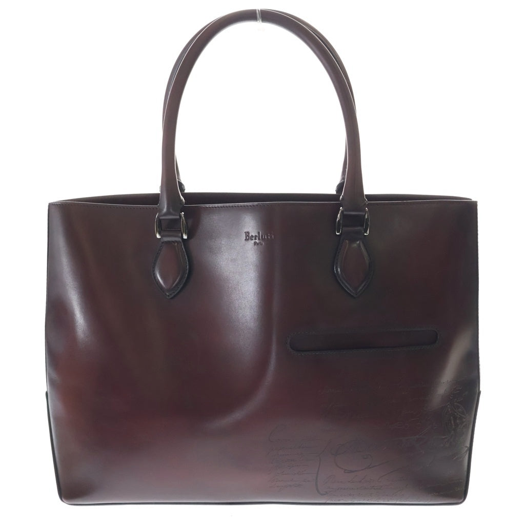 Berluti(ベルルッティ) カリグラフィ トゥジュール ハンドバッグ トートバッグ ワインレッド レザー シルバー金具