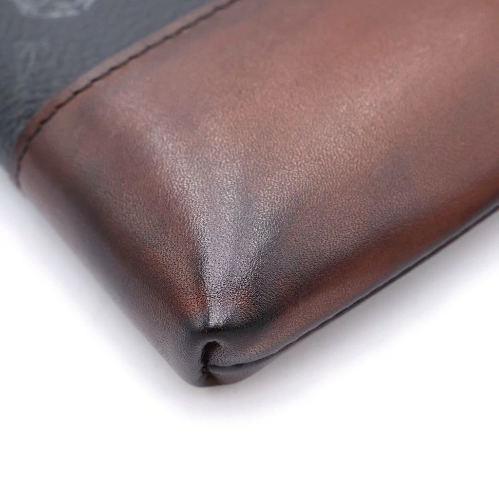 Berluti(ベルルッティ) シグネチャー ニノ クラッチバッグ セカンドバッグ ケース ブラック×ブラウン レザー シルバー金具