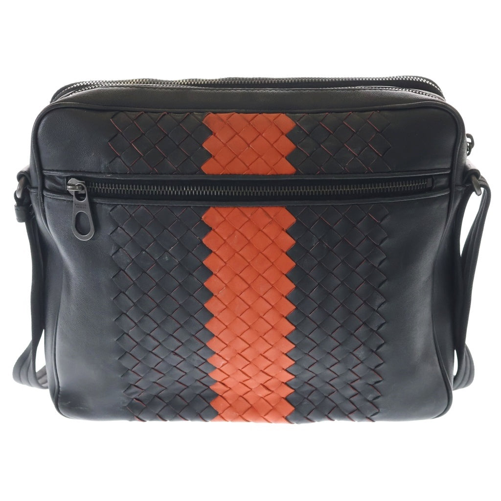 BOTTEGA VENETA(ボッテガヴェネタ) イントレチャート ショルダーバッグ ブラック×オレンジ レザー ブラック金具