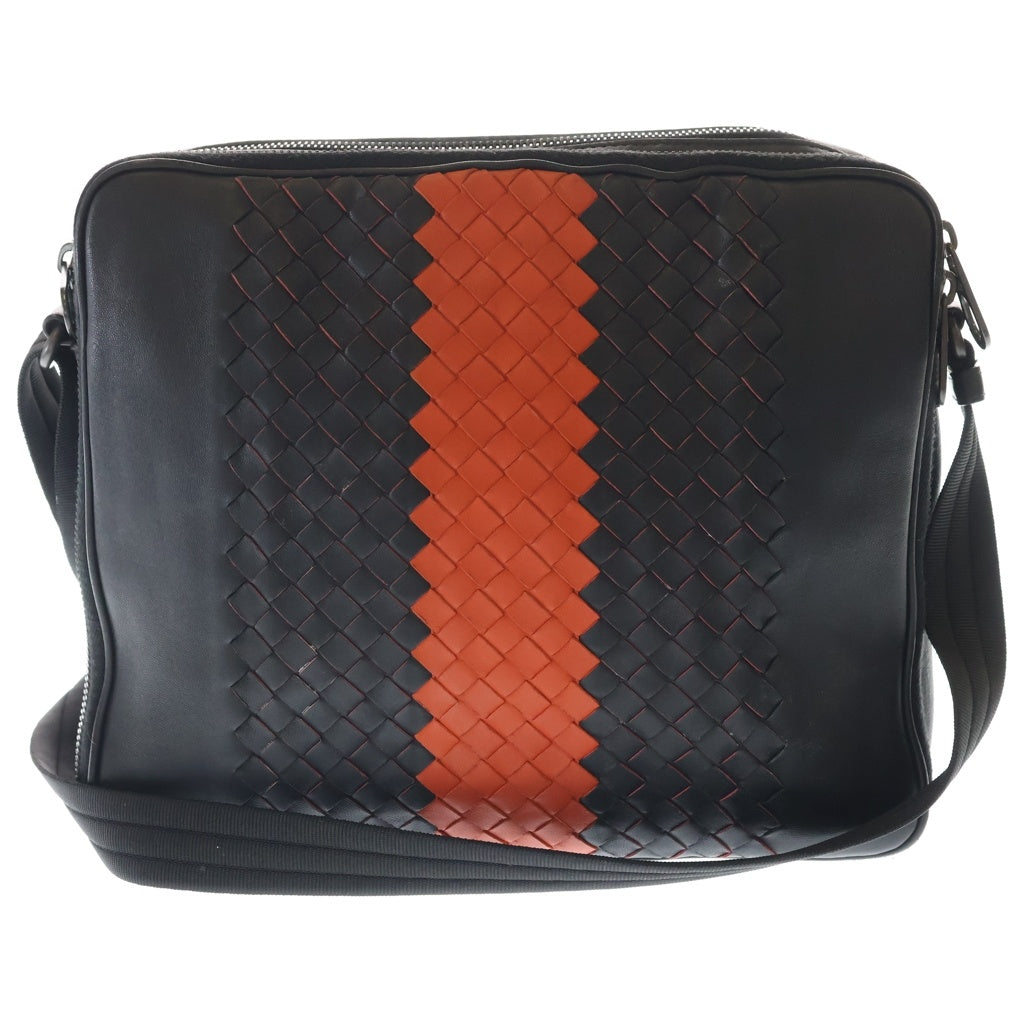 BOTTEGA VENETA(ボッテガヴェネタ) イントレチャート ショルダーバッグ ブラック×オレンジ レザー ブラック金具