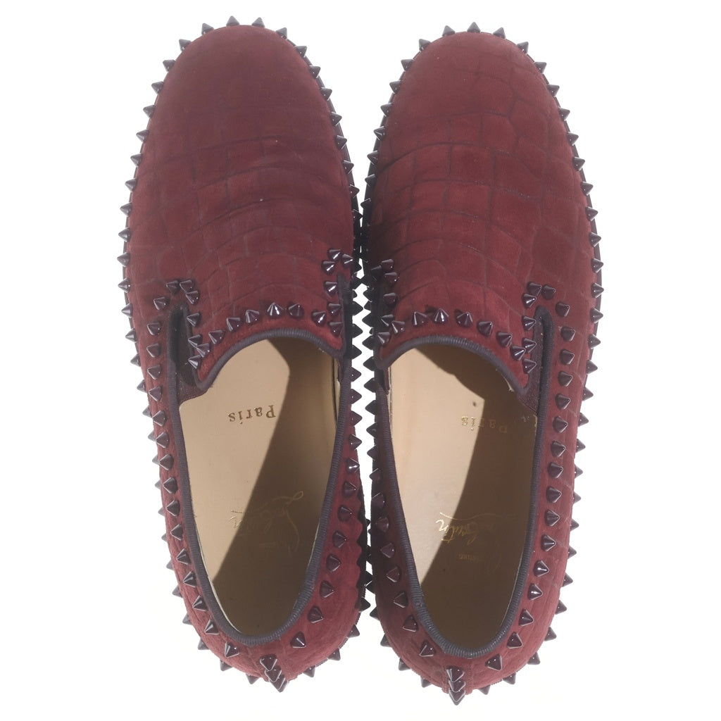 CHRISTIAN LOUBOUTIN(クリスチャンルブタン) クロコ型押し風スタッズ スエードスリッポン ボルドー #41 1/2