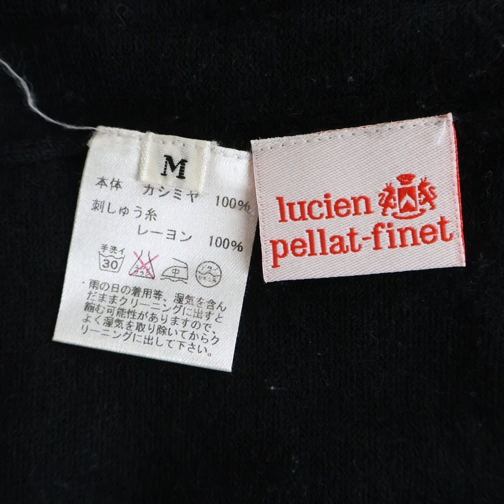 lucien pellat-finet(ルシアンペラフィネ) ジラフ柄スカル刺繍 カシミヤVネックセーター ブラック #M