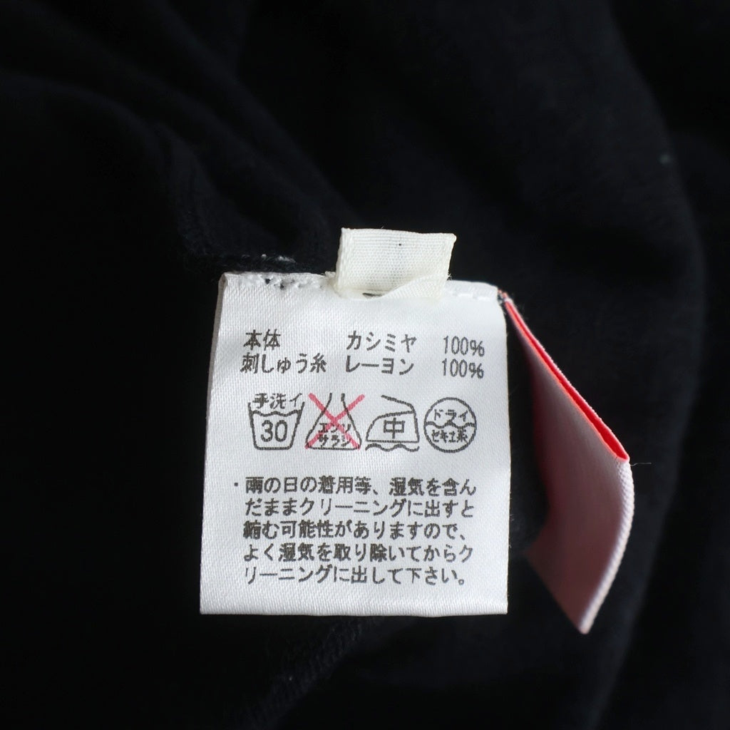 lucien pellat-finet(ルシアンペラフィネ) 袖ライン ストリート風刺繍 カシミヤニットカーディガン ブラック #M
