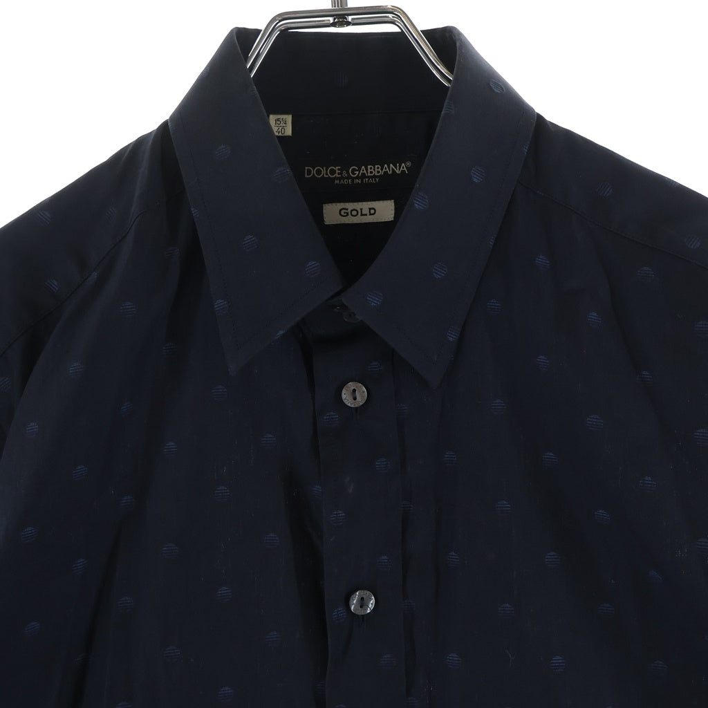 DOLCE & GABBANA(ドルチェアンドガッバーナ) ドット柄ロングスリーブシャツ ゴールドライン ネイビー コットン #40 G5439T
