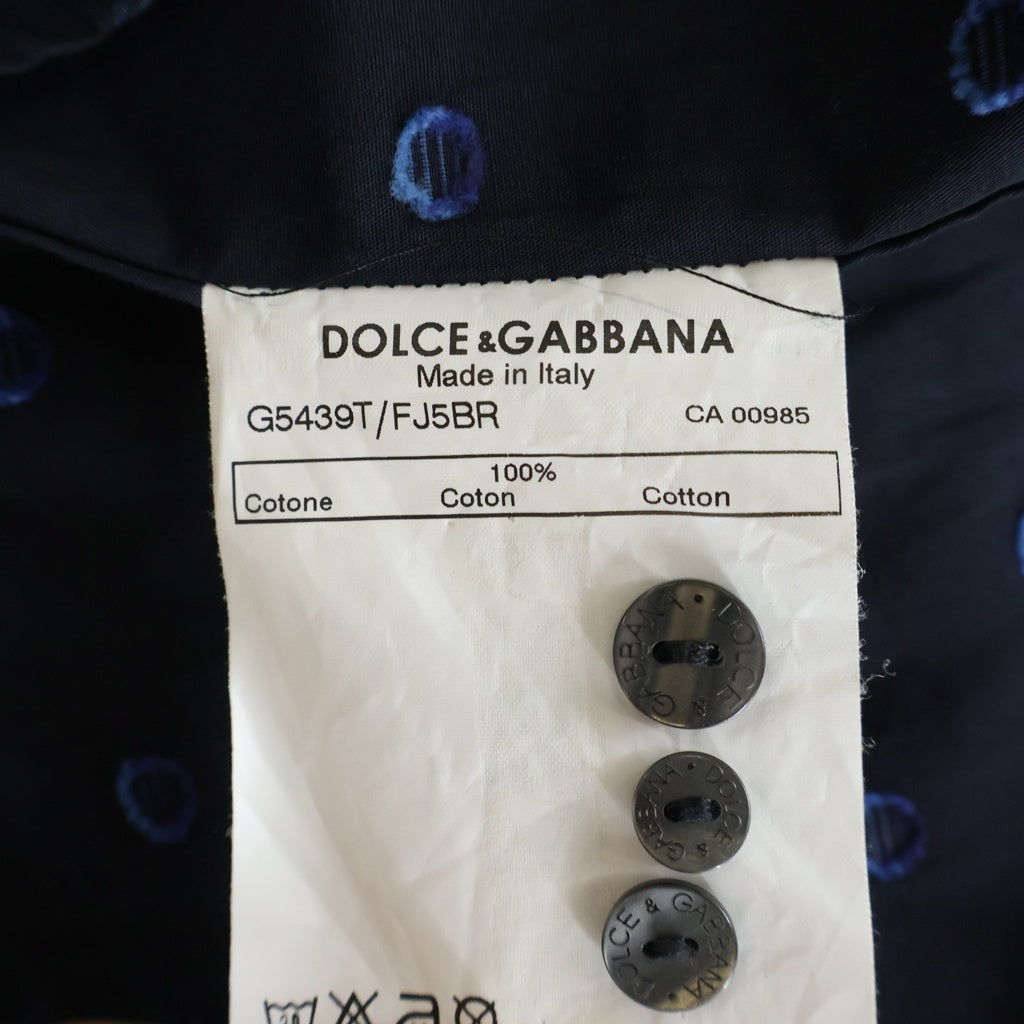 DOLCE & GABBANA(ドルチェアンドガッバーナ) ドット柄ロングスリーブシャツ ゴールドライン ネイビー コットン #40 G5439T