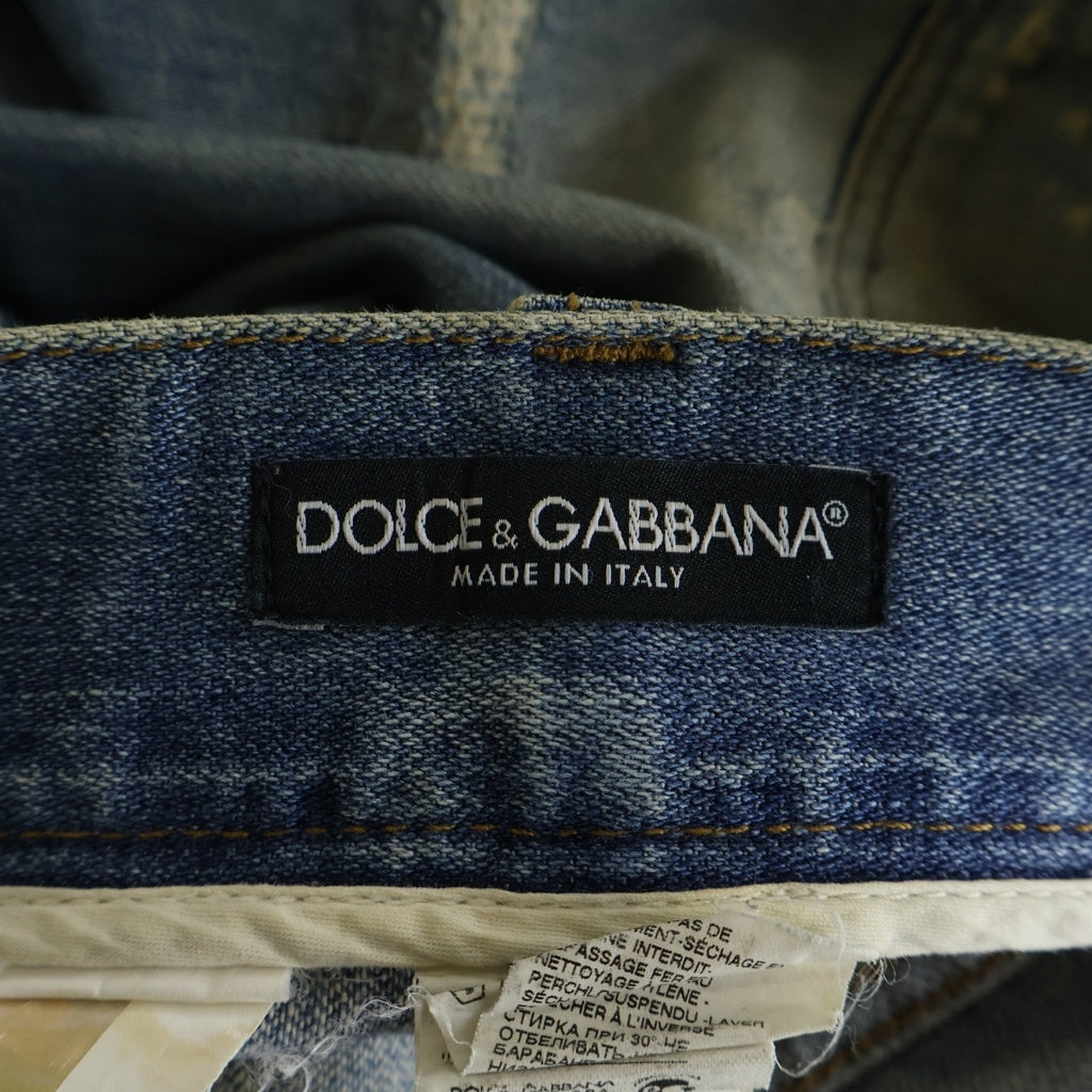 DOLCE & GABBANA(ドルチェアンドガッバーナ) ダメージ加工 ストレートデニムパンツ ジーンズ 白タグ コットン インディゴ G4A8LD