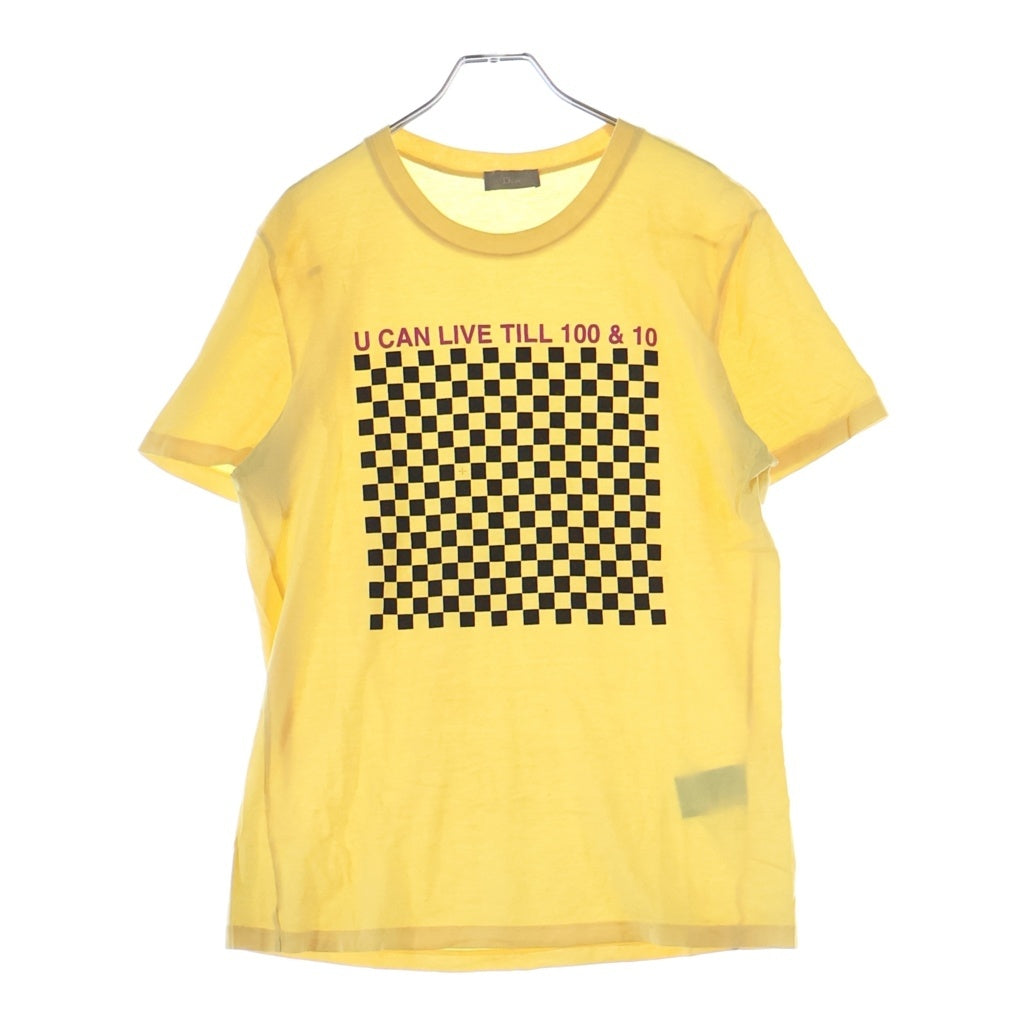 Christian Dior(クリスチャンディオール) 2006SS スカ期 エディスリマン U CAN LIVE TILL 100&10 チェッカーフラッグ フロントプリントTシャツ イエロー #S 6EH3064205