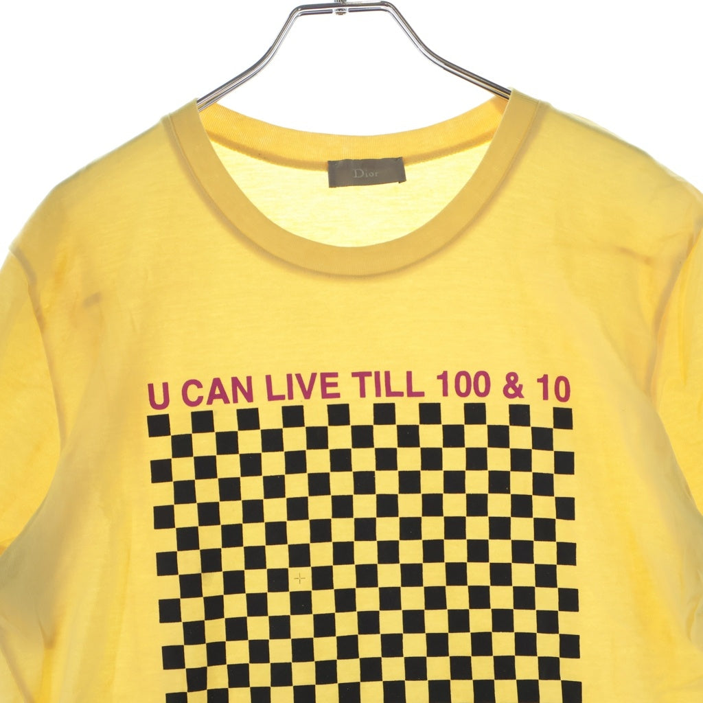 Christian Dior(クリスチャンディオール) 2006SS スカ期 エディスリマン U CAN LIVE TILL 100&10 チェッカーフラッグ フロントプリントTシャツ イエロー #S 6EH3064205