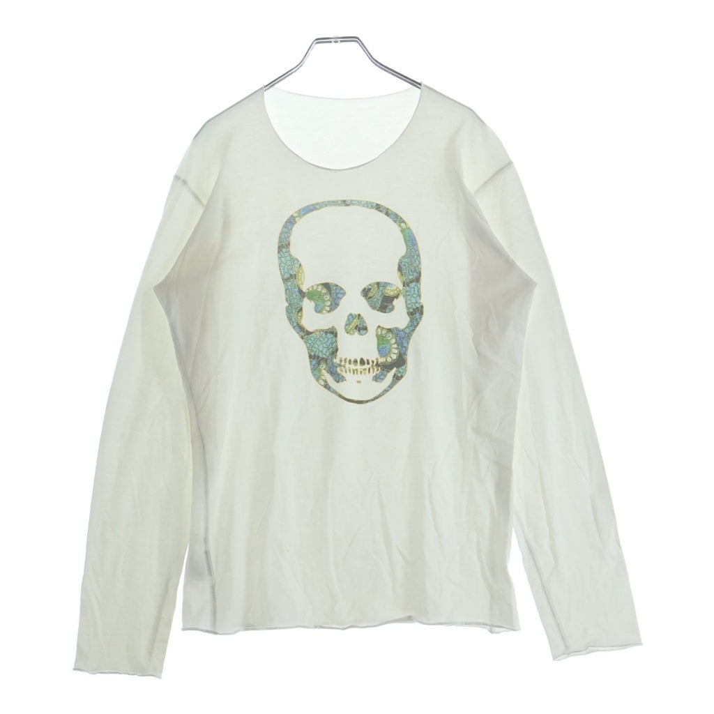 lucien pellat-finet(ルシアンペラフィネ) スカル モザイク調 プリント ロングスリーブTシャツ ホワイト #S