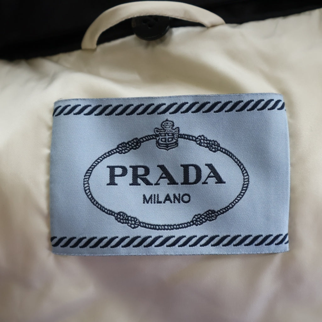 PRADA(プラダ) トライアングルロゴ 三角プレート シープファー ナイロン ロング ダウンジャケット コート ブラック レディース 291705 R202