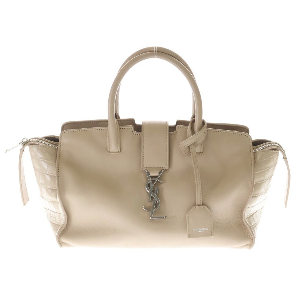 SAINT LAURENT PARIS(サンローランパリ) ベイビーダウンタウンカバス 2WAYハンドバッグ ショルダーバッグ ベージュ レザー シルバー金具 レディース