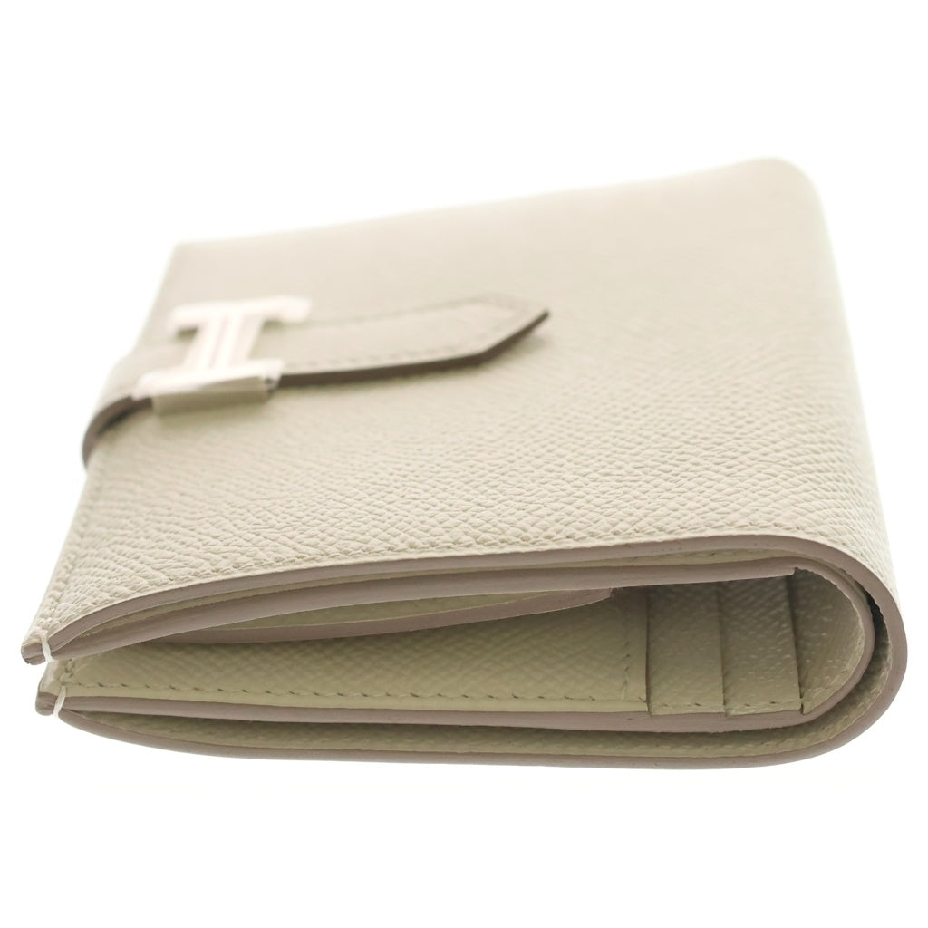 HERMES(エルメス) ベアンコンパクト エプソン ウォレット 二つ折り財布 アイボリー レザー T刻印 シルバー金具 レディース