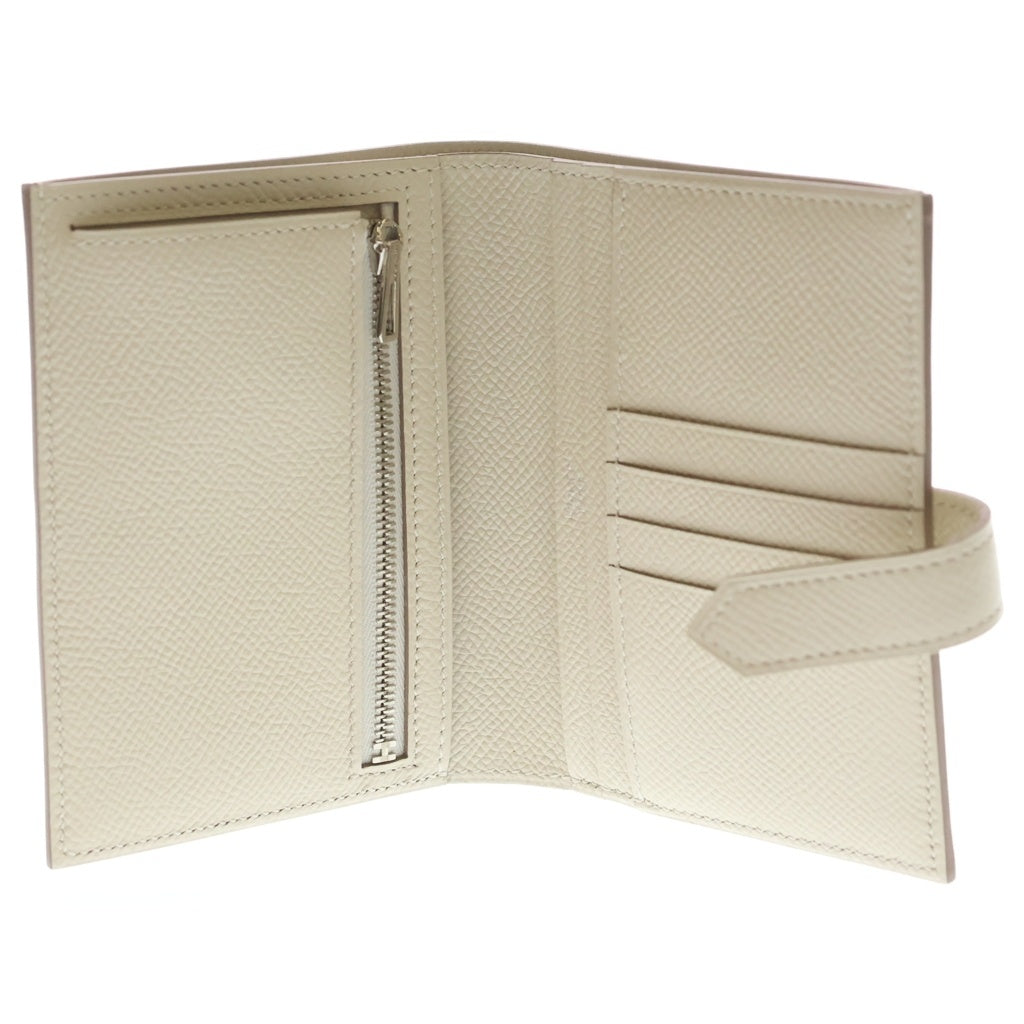 HERMES(エルメス) ベアンコンパクト エプソン ウォレット 二つ折り財布 アイボリー レザー T刻印 シルバー金具 レディース