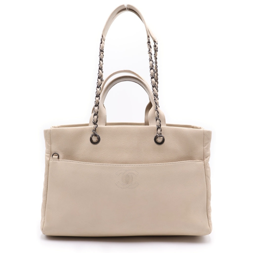 CHANEL(シャネル) ココマーク ツイードフラップ ツイード レザー シルバー金具 2WAY チェーントートバッグ ショルダーバッグ アイボリー ホワイト レディース