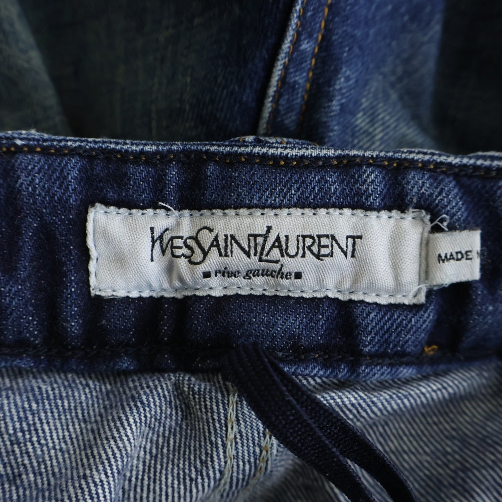 YVES SAINT LAURENT(イヴサンローラン) ベルト付きデニムストレートパンツ インディゴブルー レディース #40 123658