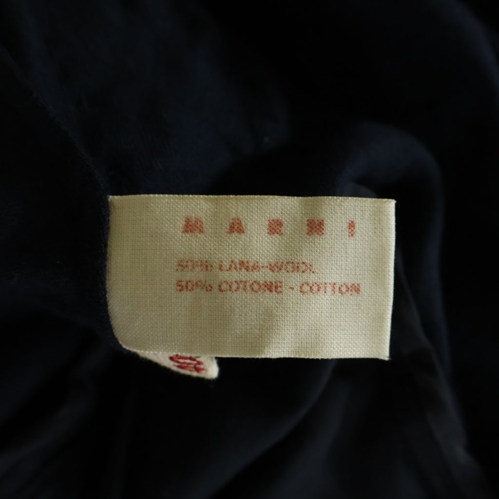 MARNI(マルニ) フラワーデザインビジュー装飾ワンピース ドレス ノースリーブ ウール コットン ネイビー レディース