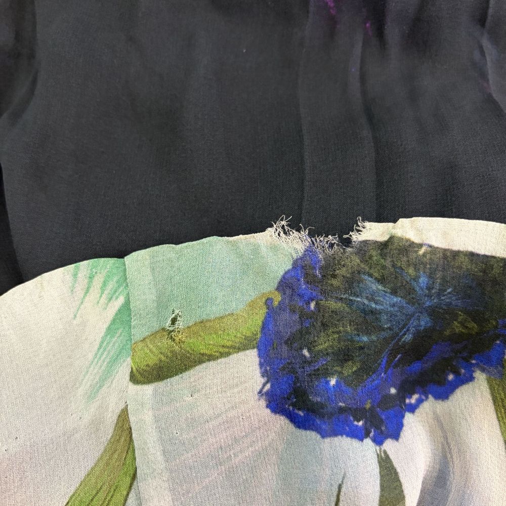 DRIES VAN NOTEN(ドリスヴァンノッテン) 花柄 シルク半袖ワンピース ドレス シースルー プリーツ ブラック レディース