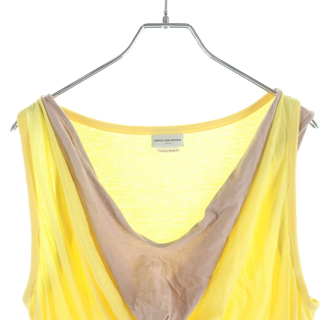 DRIES VAN NOTEN(ドリスヴァンノッテン) レイヤードデザイン ノースリーブトップス カットソー バイカラー イエロー レディース