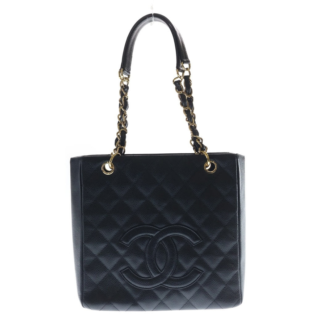 CHANEL(シャネル) PST チェーン トートバッグ ゴールド金具 キャビアスキン ブラック レディース