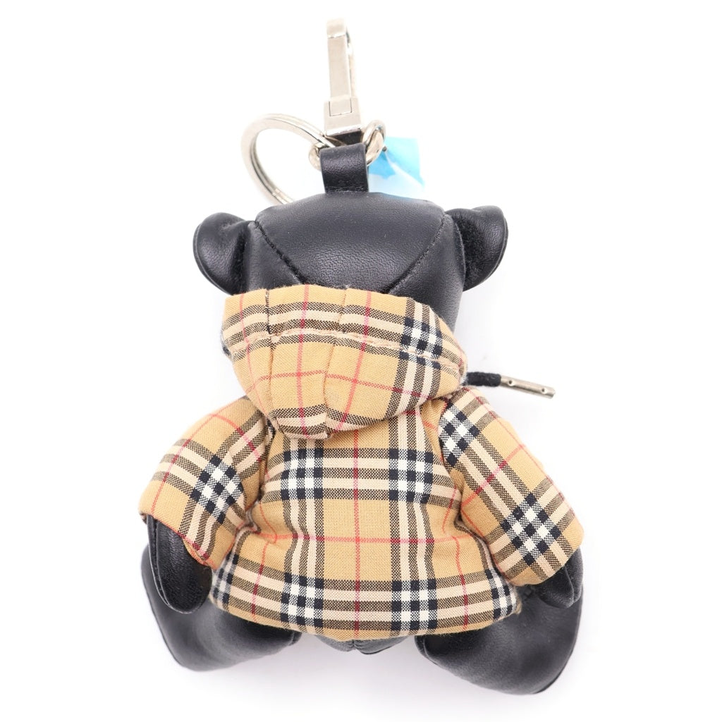 BURBERRY(バーバリー) トーマスベア ノバチェックジャケット キーホルダー バッグチャーム ブラック×ベージュ レザー シルバー金具