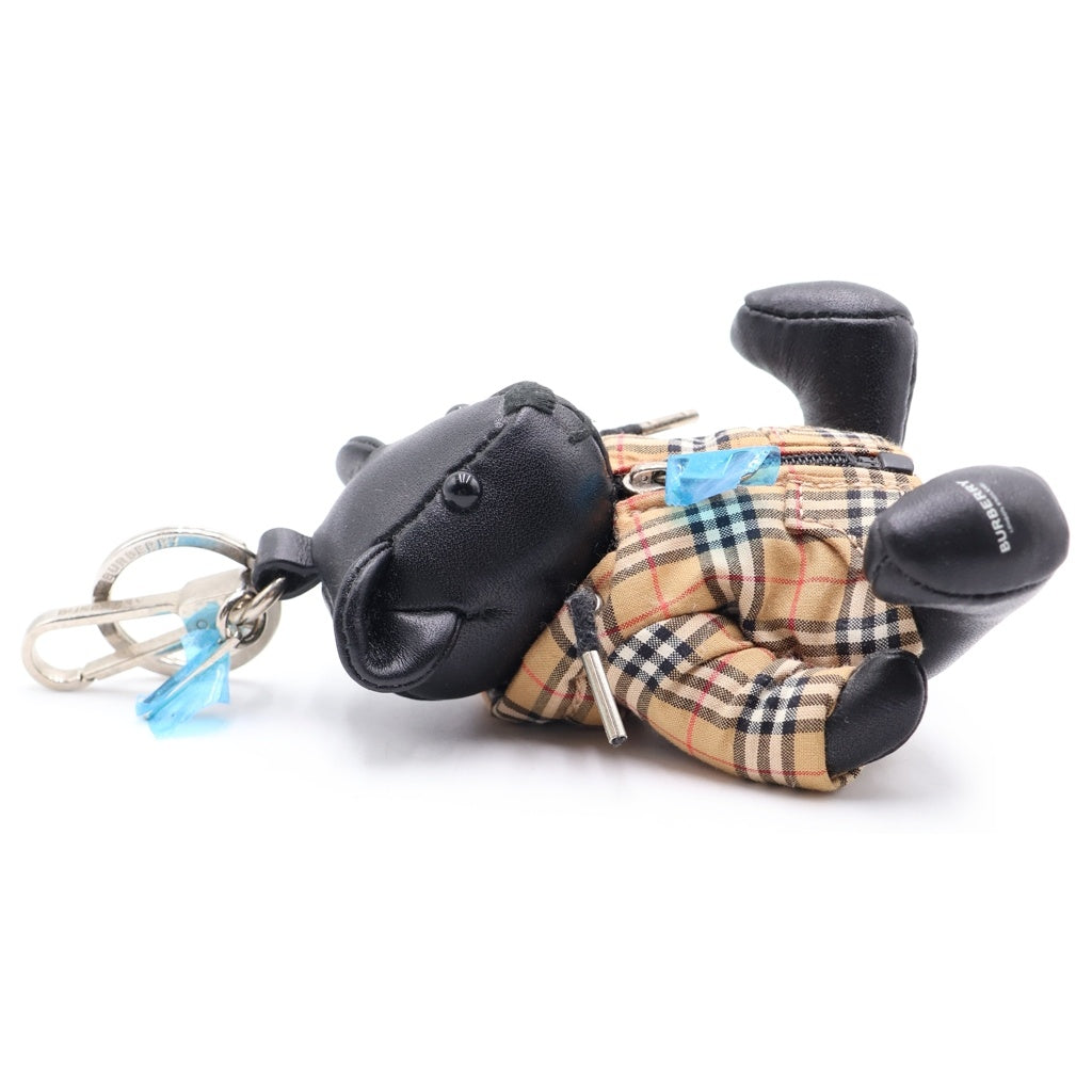BURBERRY(バーバリー) トーマスベア ノバチェックジャケット キーホルダー バッグチャーム ブラック×ベージュ レザー シルバー金具