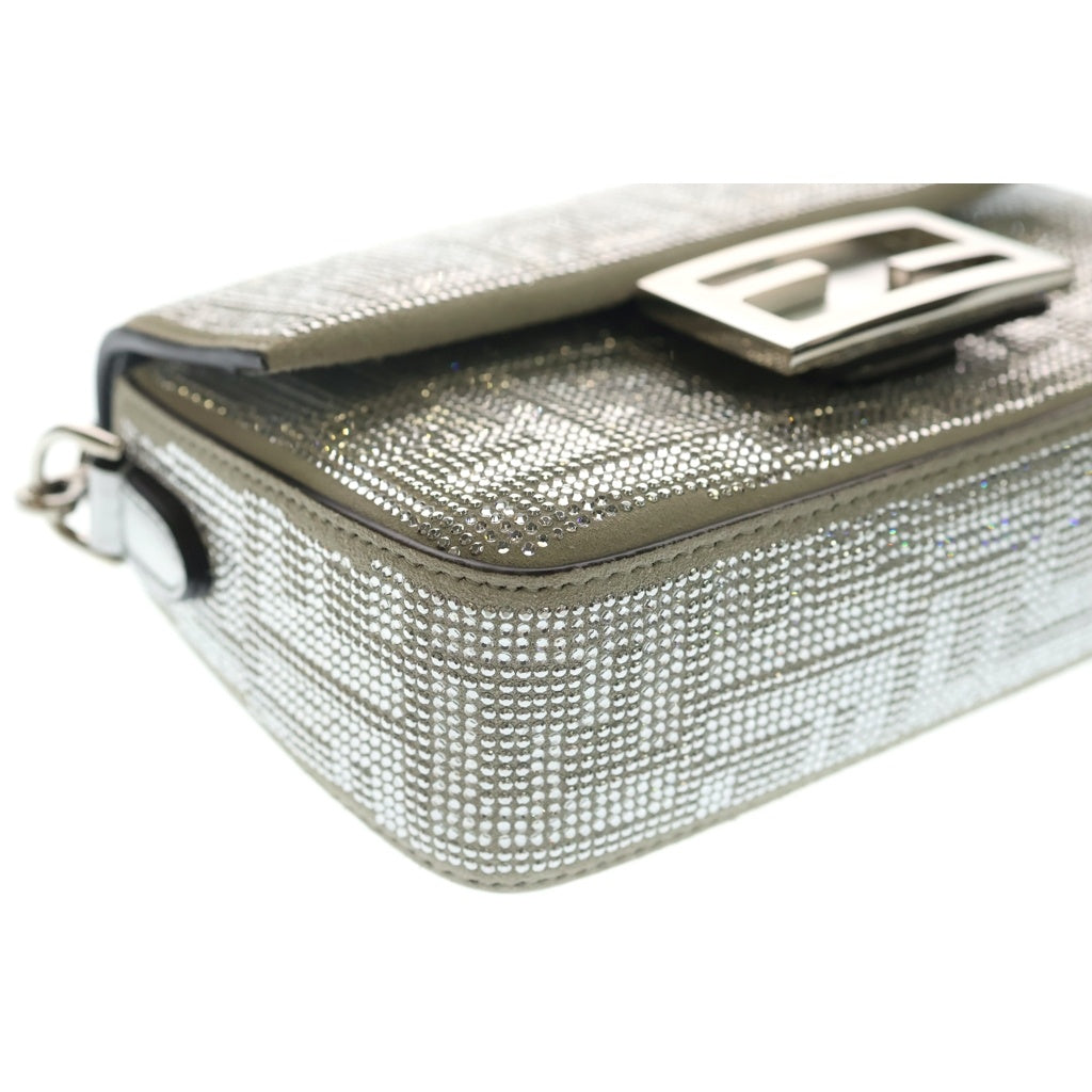 FENDI(フェンディ) マンマバケット ミニ クリスタル レザー 2WAY ハンドバッグ チェーンショルダーバッグ シルバー レディース