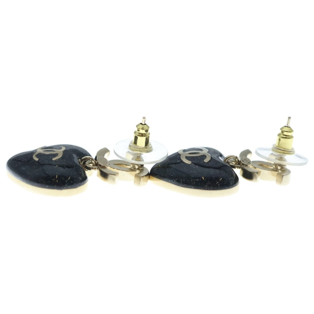 CHANEL(シャネル) C23P ココマーク ハート ラインストーン ピアス ゴールド金具 ブラック/ゴールド レディース