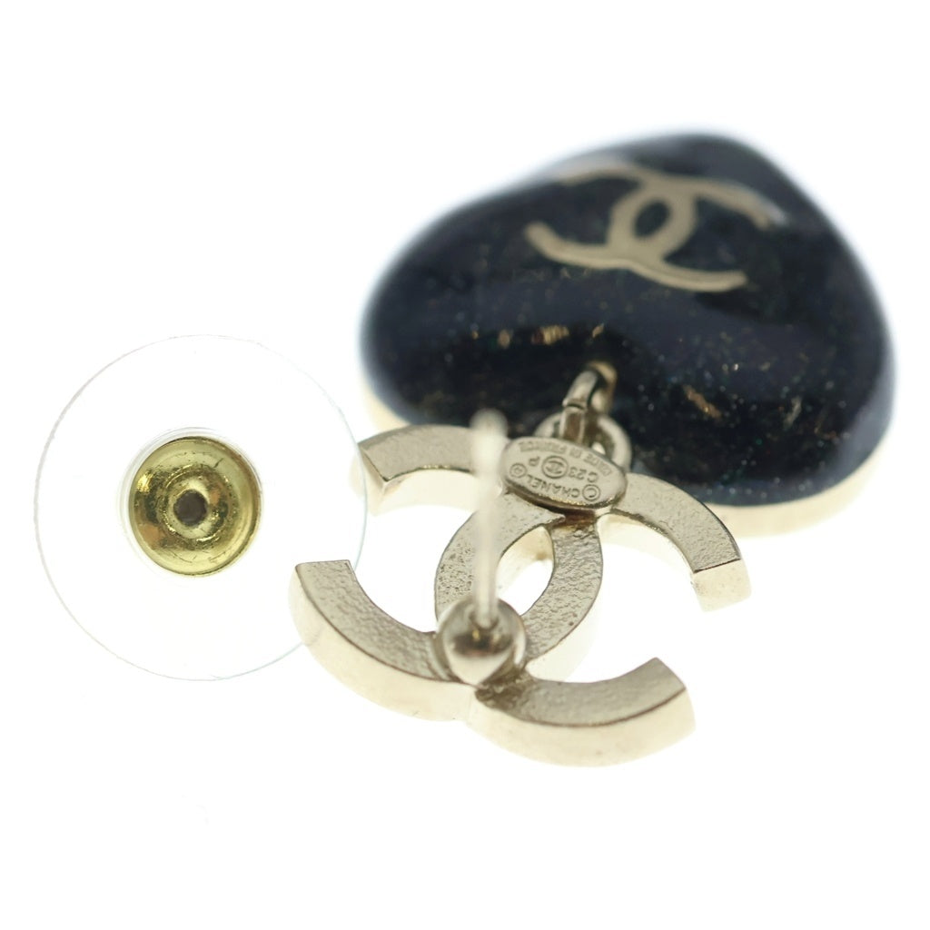 CHANEL(シャネル) C23P ココマーク ハート ラインストーン ピアス ゴールド金具 ブラック/ゴールド レディース