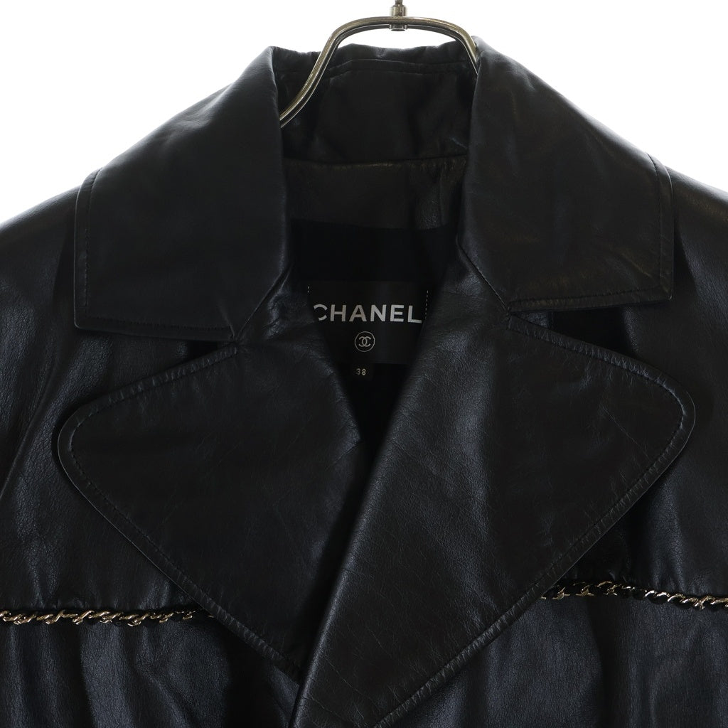 CHANEL(シャネル) ココボタン カーフレザー ダブルチェースターコート ロングコート ゴールドチェーン装飾 ブラック P75546C66790 レディース
