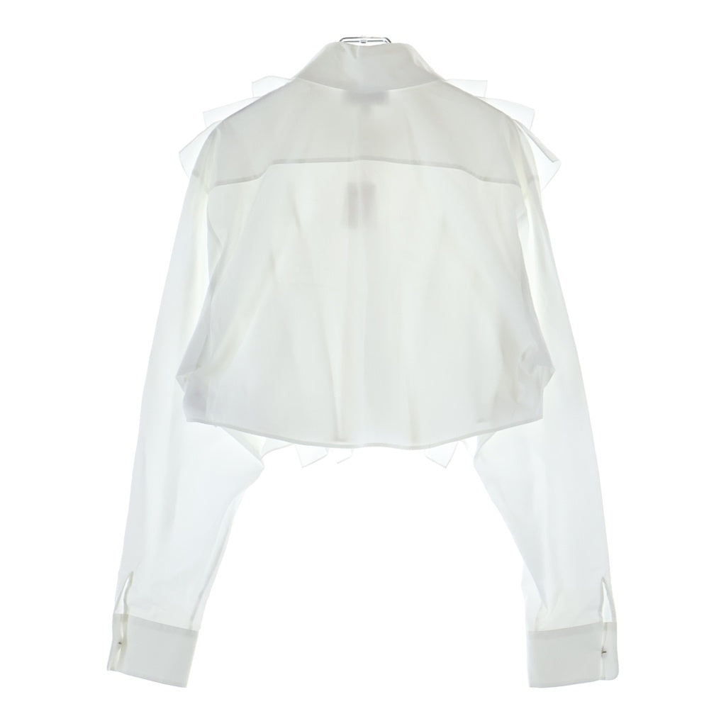 CHANEL(シャネル) ラインストーン 金ボタン フリル長袖シャツ ブラウス 短丈 コットン ホワイト P73037V12974 レディース