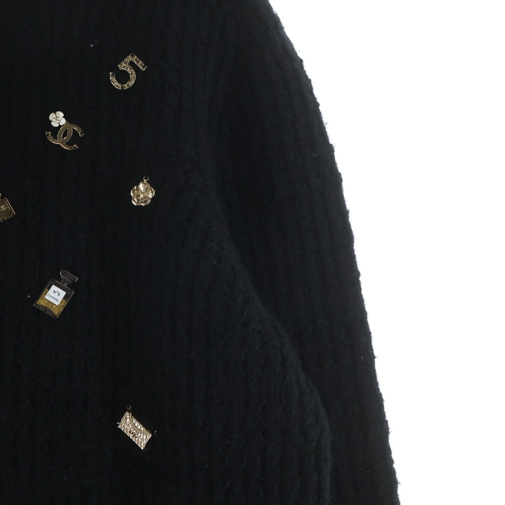 CHANEL(シャネル) マルチアイコン ビジュー装飾長袖ニット セーター ココマーク カシミヤ ブラック P59735K07810 レディース