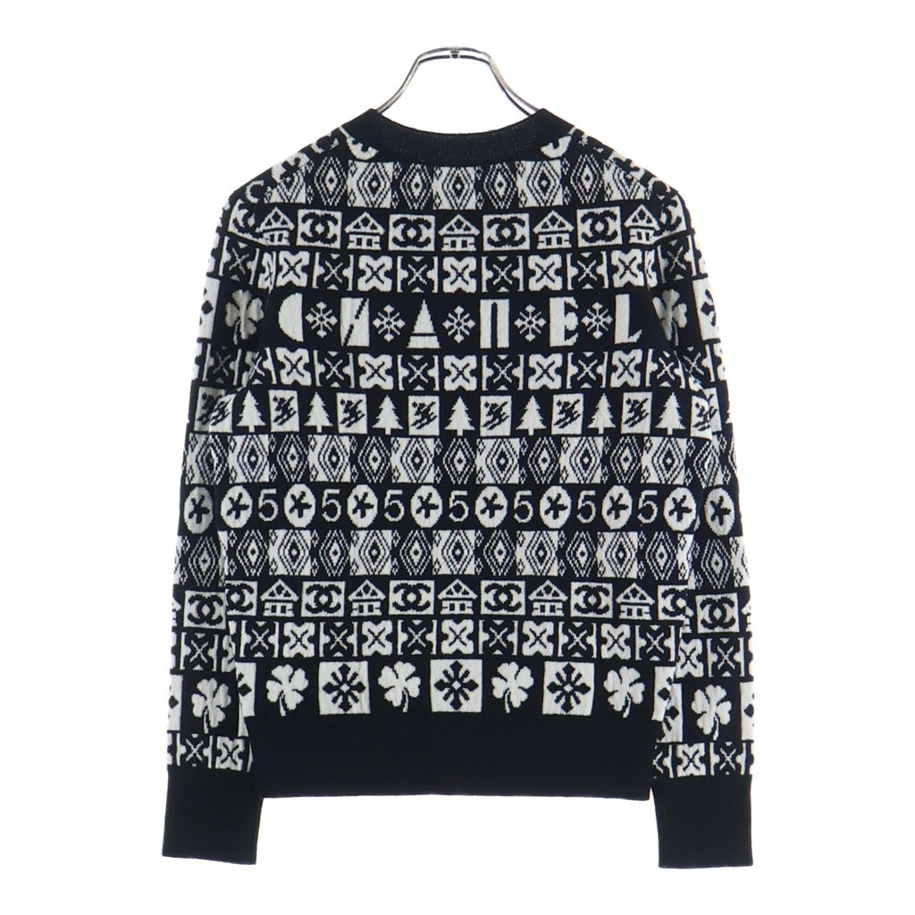 CHANEL(シャネル) 総柄 カシミア長袖ニット セーター ロゴ ブラック/ホワイト P62184K47603 レディース