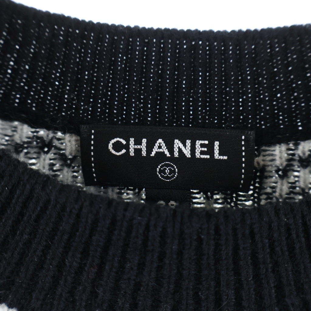 CHANEL(シャネル) 総柄 カシミア長袖ニット セーター ロゴ ブラック/ホワイト P62184K47603 レディース