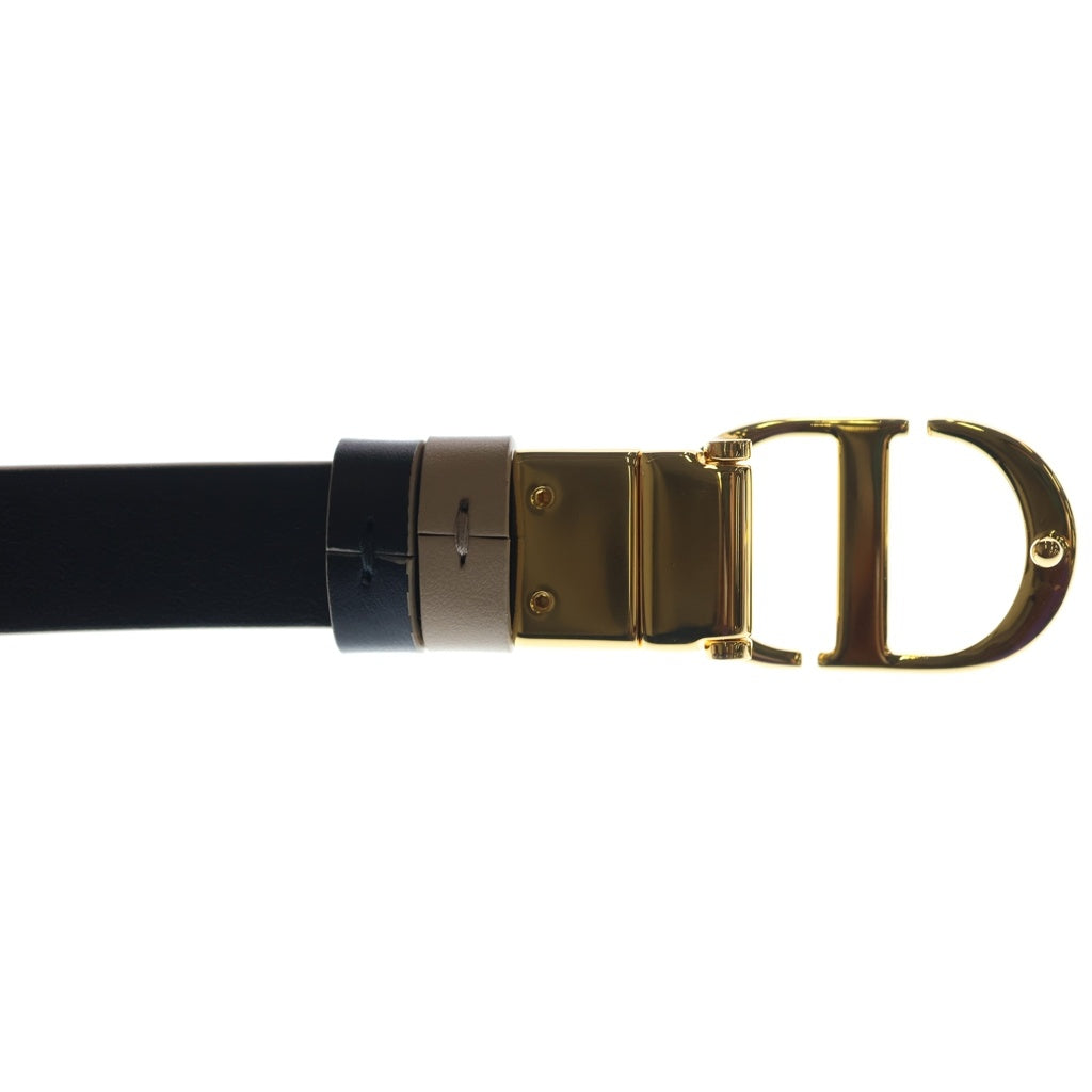 Christian Dior(クリスチャンディオール) CDロゴ バックル リバーシブル ベルト ゴールド金具 レザー ベージュ/ブラック レディース
