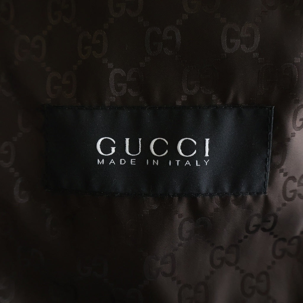 GUCCI(グッチ) 10AW フーデッドダウンジャケット ナイロン ロゴパッチ ジップアップ ブラウン 245744