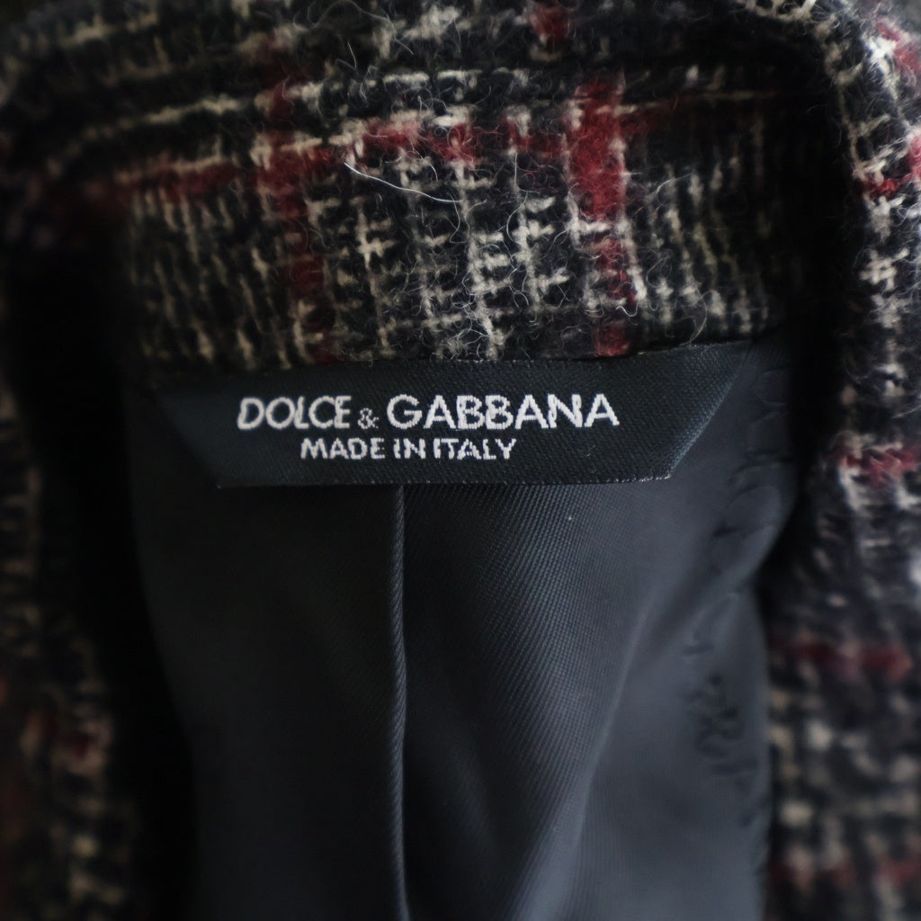 DOLCE & GABBANA(ドルチェアンドガッバーナ) チェック柄ダブルブレステッドジャケット ブラック×レッド アルパカ #44 WJS13