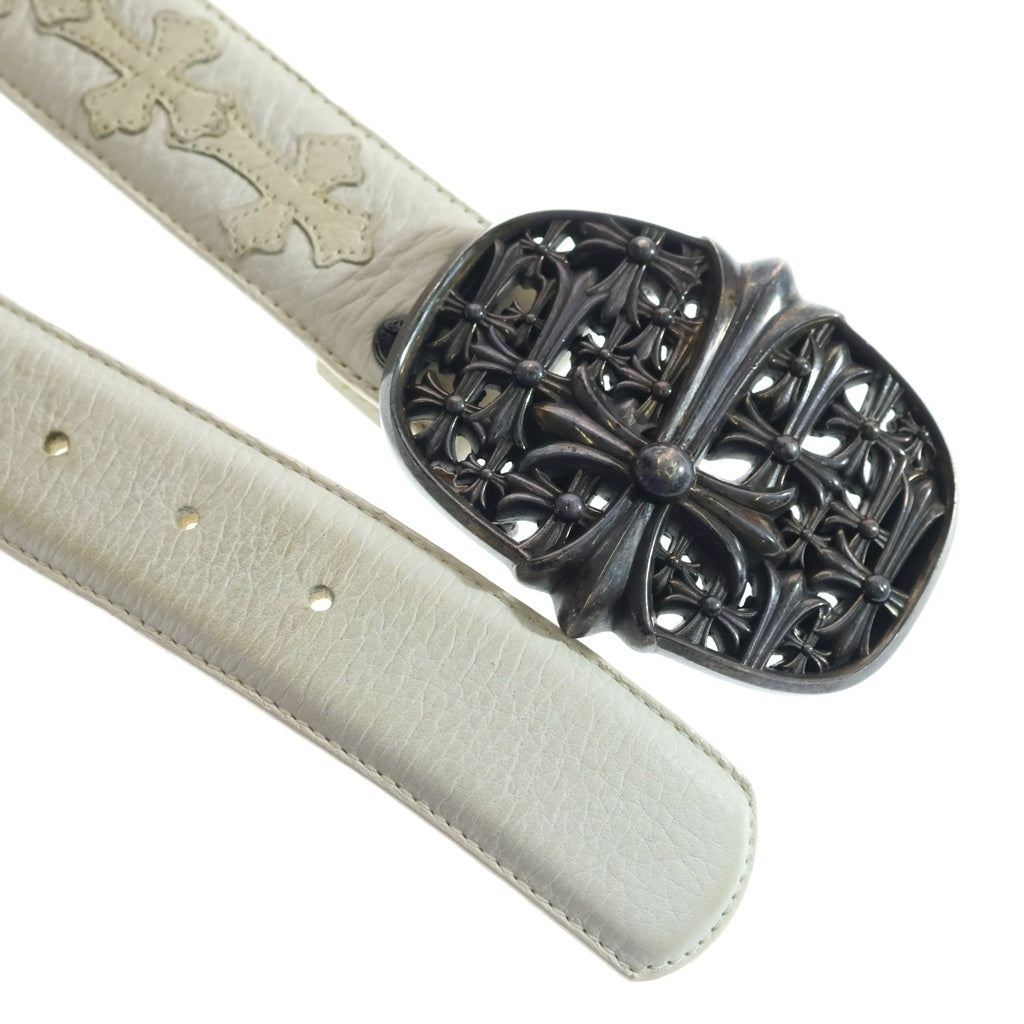 CHROME HEARTS(クロムハーツ) セメタリークロスバックル セメタリークロスパッチ レザーベルト ホワイト #34