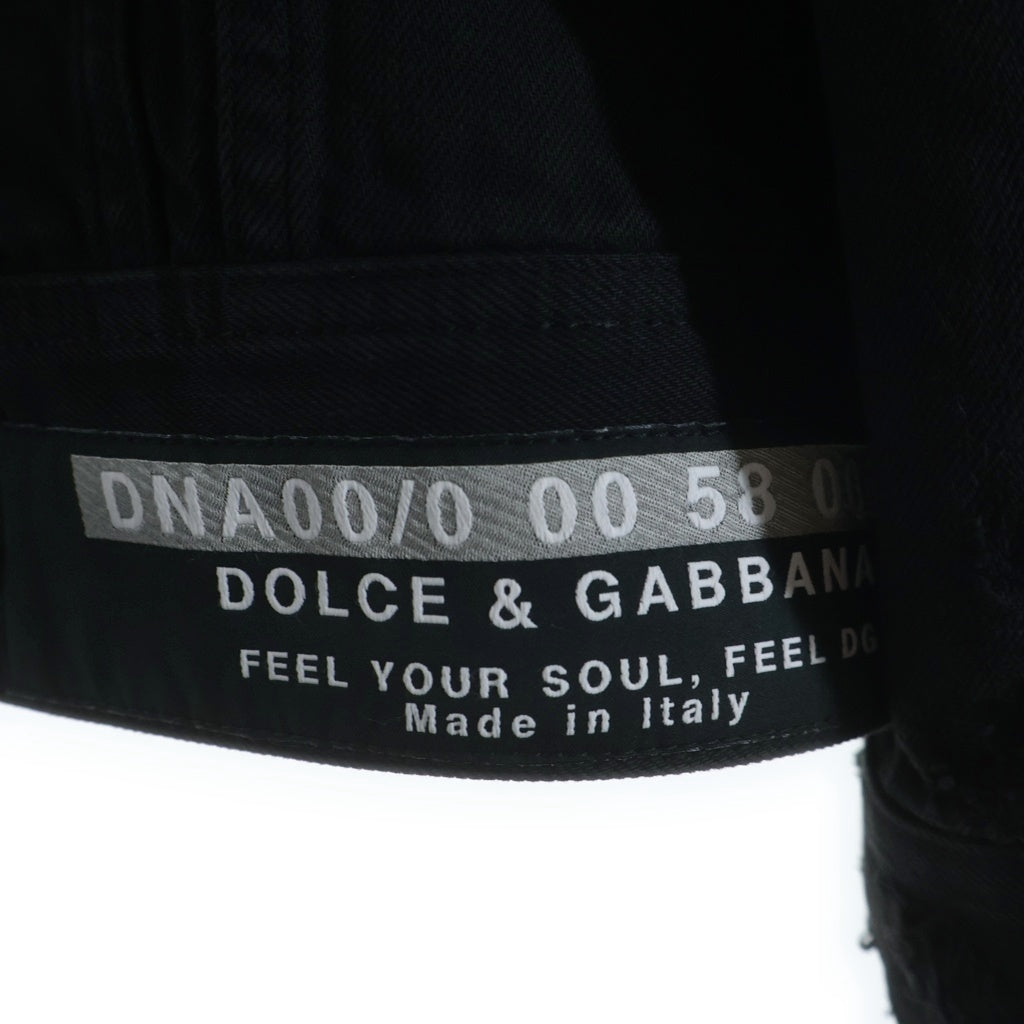 DOLCE & GABBANA(ドルチェアンドガッバーナ) レザー切り替え ダメージ加工デニムジャケット 異素材ミックス ロゴ ブラック G9UM5Z