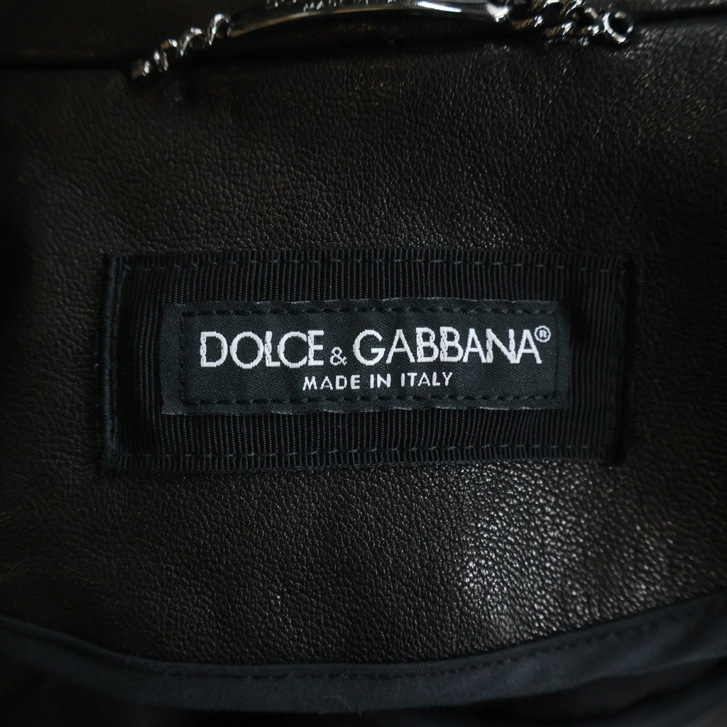 DOLCE & GABBANA(ドルチェアンドガッバーナ) レザー切り替え ダメージ加工デニムジャケット 異素材ミックス ロゴ ブラック G9UM5Z