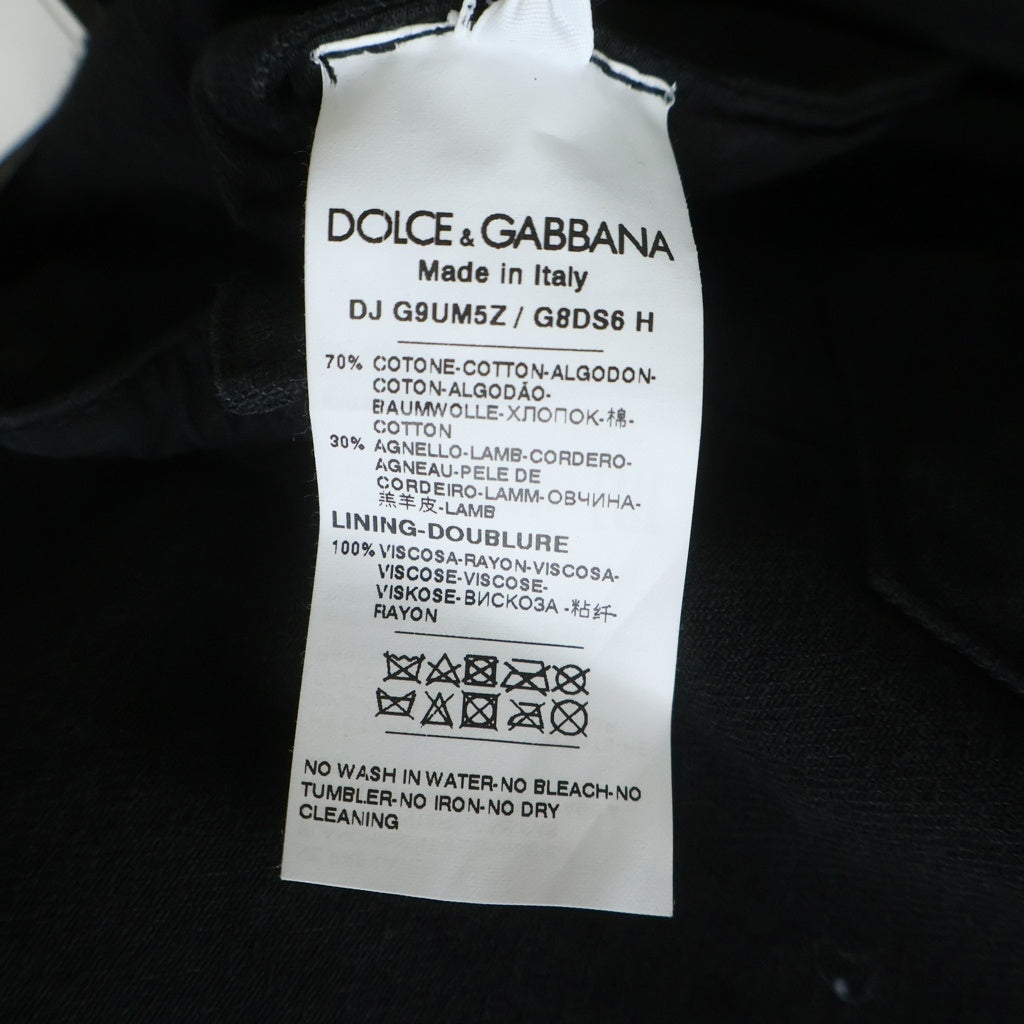 DOLCE & GABBANA(ドルチェアンドガッバーナ) レザー切り替え ダメージ加工デニムジャケット 異素材ミックス ロゴ ブラック G9UM5Z