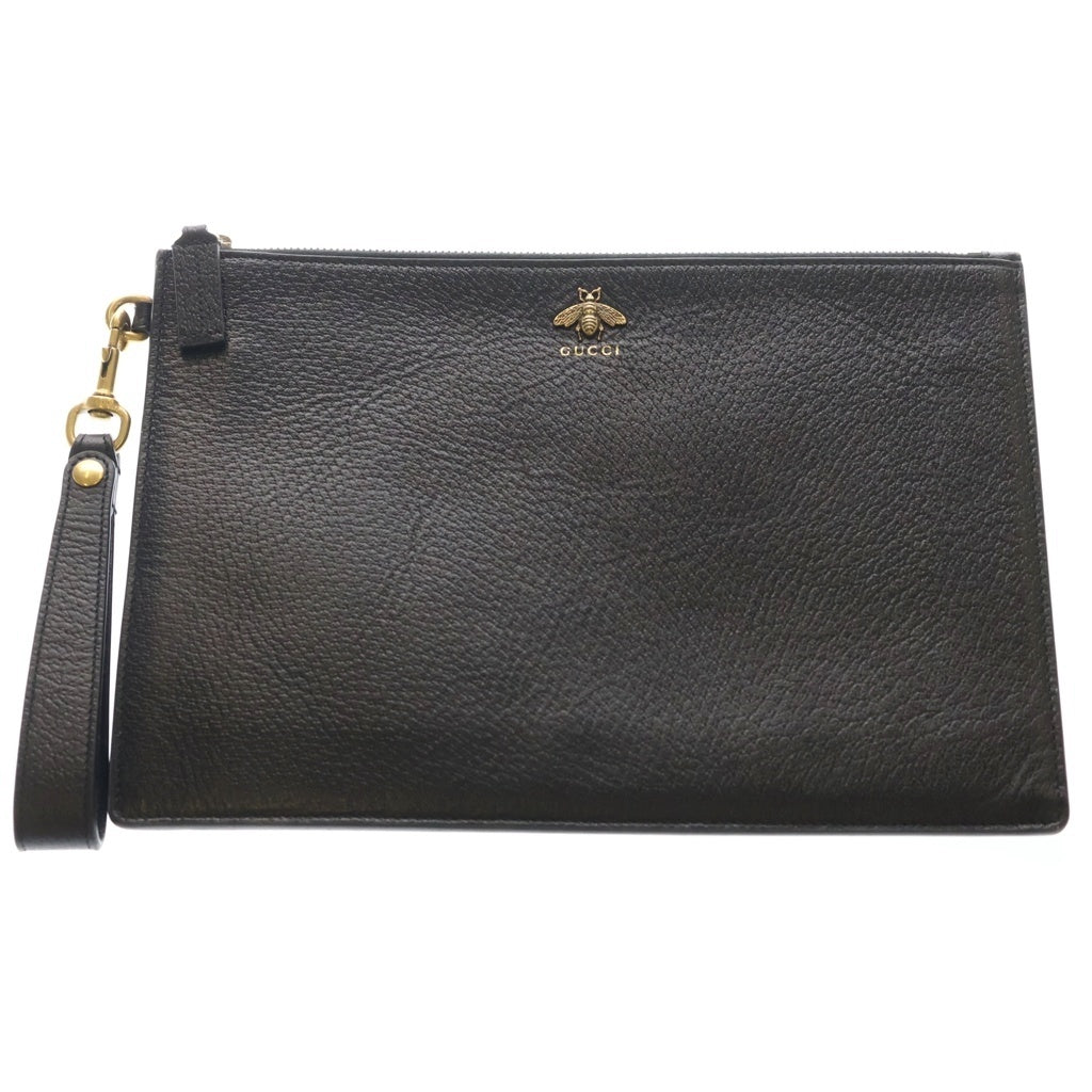 GUCCI(グッチ) アニマリエ クラッチバッグ セカンドバッグ ブラック レザー 523684 ゴールド金具 レディース