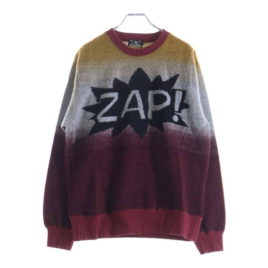 HYSTERIC GLAMOUR(ヒステリックグラマー) ZAP！ グラフィック グラデージョンニット ウール ポリエステル 長袖 ニット セーター #S オレンジ/グレー/レッド