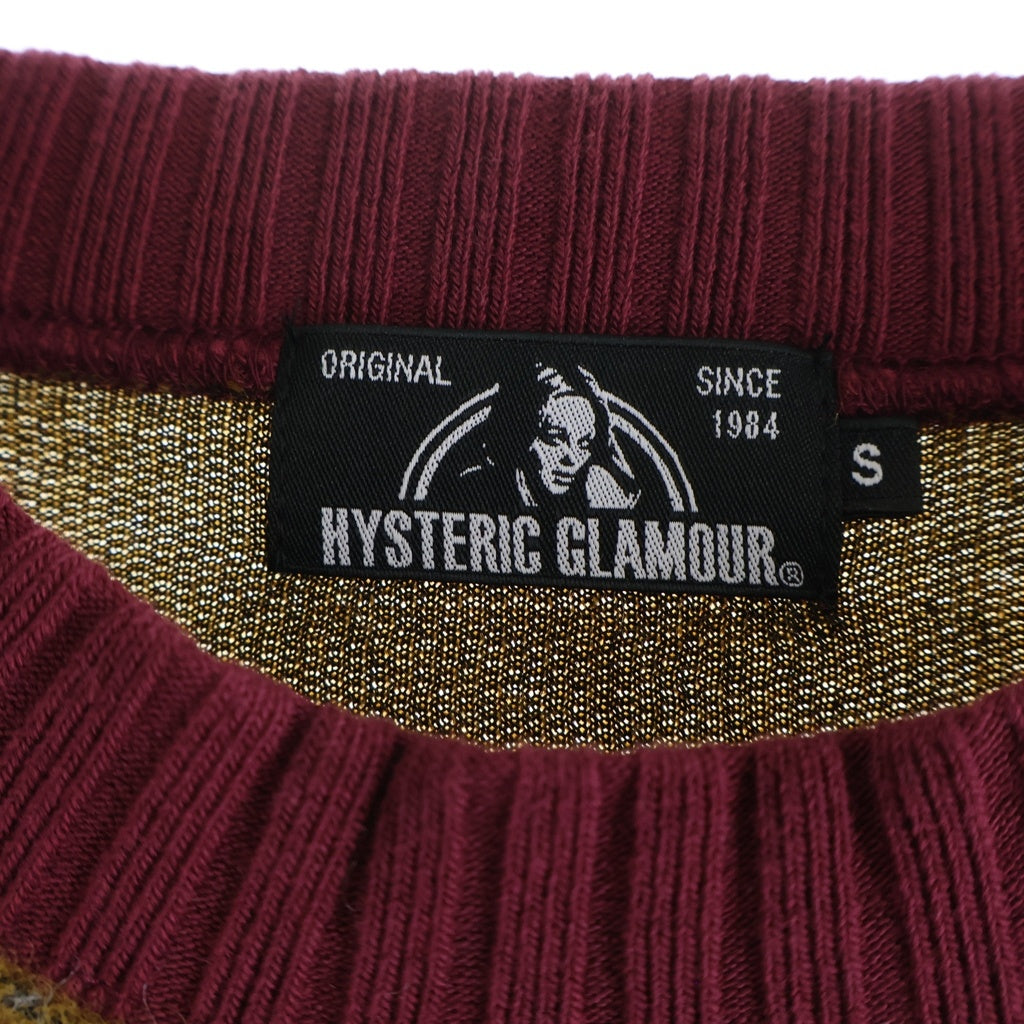 HYSTERIC GLAMOUR(ヒステリックグラマー) ZAP！ グラフィック グラデージョンニット ウール ポリエステル 長袖 ニット セーター #S オレンジ/グレー/レッド