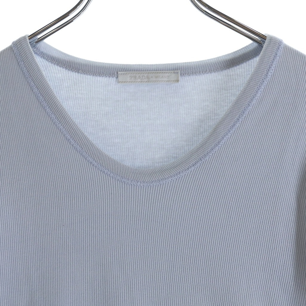 PRADA(プラダ) コットン クルーネックシャツ カットソー #L ライトブルー レディース