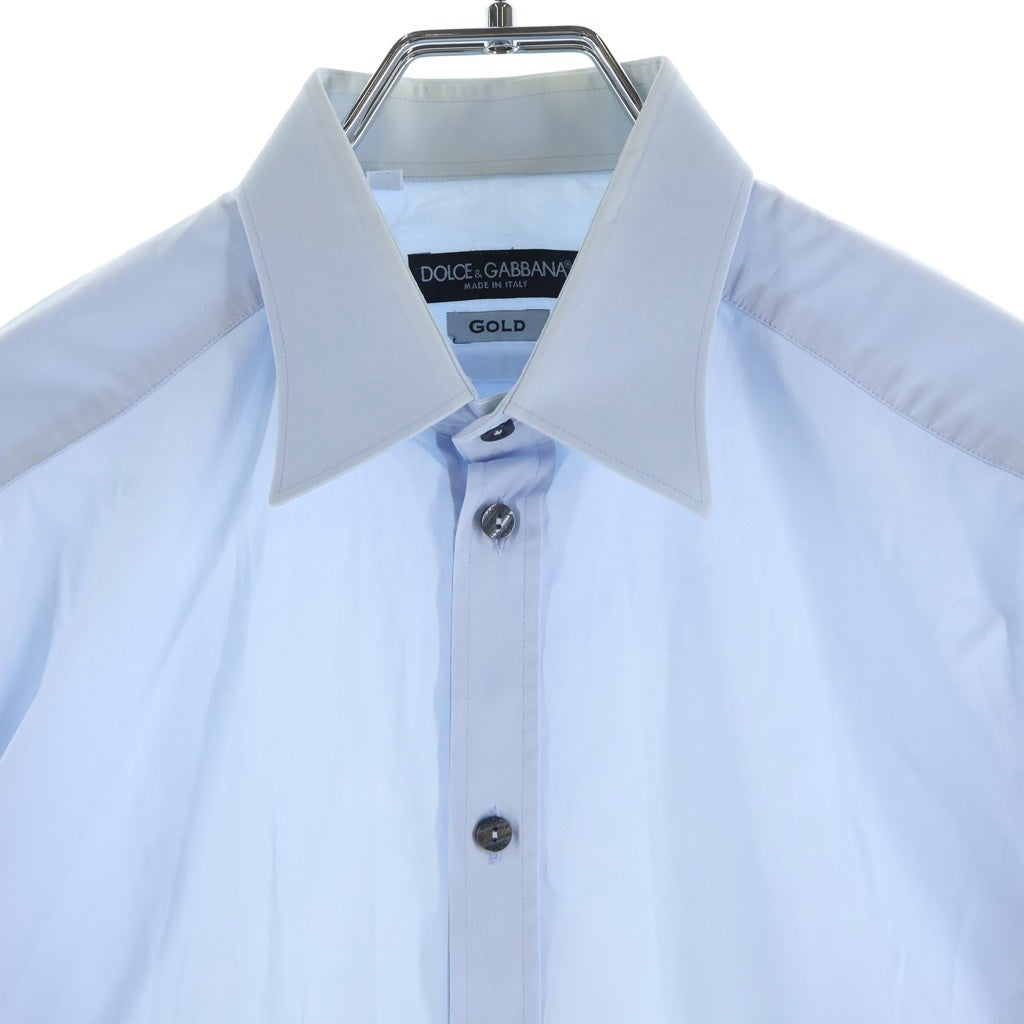 DOLCE & GABBANA(ドルチェアンドガッバーナ) ゴールド コットン 長袖 ロングスリーブシャツ #37 ブルー G5625T