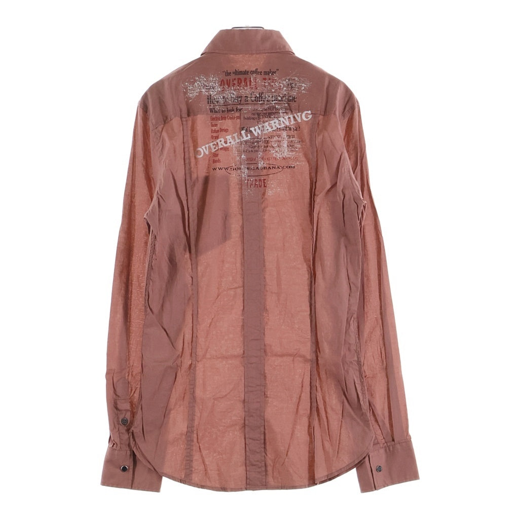 DOLCE & GABBANA(ドルチェアンドガッバーナ) バックプリント コットン 長袖 ロングスリーブシャツ #44 ピンク RS0033